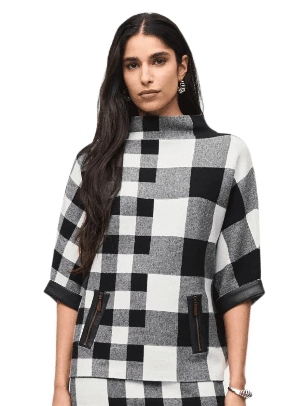 NWOT Joseph Ribkoff Buffalo Check Mock Neck Knit Poncho Size XXXL Contemporary